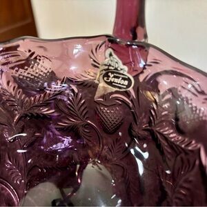 Fenton Deep Amethyst Embossed Glass Handled Basket